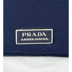 Authentic Prada Amber Homme Toiletry Travel Bag For Men Navy Blue Double Zipper